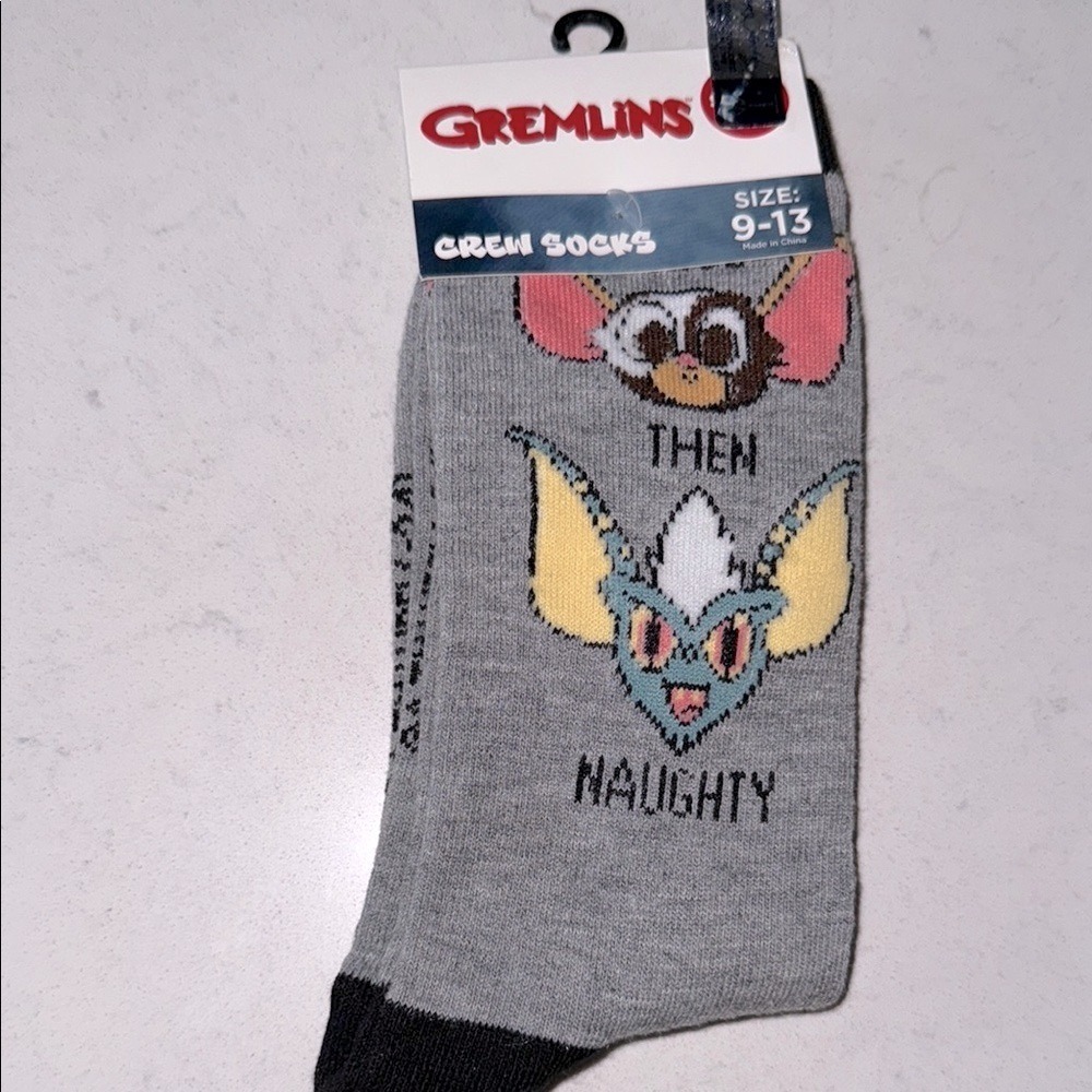 Gremlins Gray Black Cartoon Character Crew Socks Mens Size 9-13 Gizmo Movie Sock
